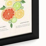Close-up of extra large black wall art featuring colorful, textured fruits on framed canvas, ideal for living room decor.