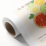 Art Deco style poster featuring assorted fruits in vibrant colors on rolled canvas, ideal for nursery wall art.