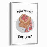 Vintage poster art of colorful food illustrations on a large framed canvas, suitable for living room decor.