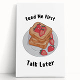 Large black and white stretched canvas featuring an inspirational food quote, ideal for kitchen wall art.