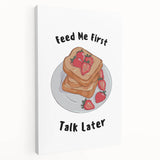 Large stretched canvas featuring a colorful, abstract depiction of various fruits and vegetables, ideal for kitchen wall art.