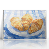 Art deco poster featuring an assortment of pastries in soft pastel tones, framed in white acrylic.