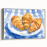Framed canvas featuring a vintage poster of colorful pastries, set against a black background, ideal for kitchen wall art.