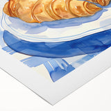 Art deco poster featuring assorted pastries in pastel shades on rolled canvas, suitable for dining room decor.