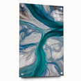 Acrylic glass artwork showcasing a stunning desert landscape with dunes, displayed from a side view and secured with decorative pins, perfect for modern decor.