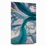 Acrylic side view of a modern landscape artwork depicting rolling sand dunes, showcasing vibrant colors and smooth glass finish, perfect for contemporary decor.