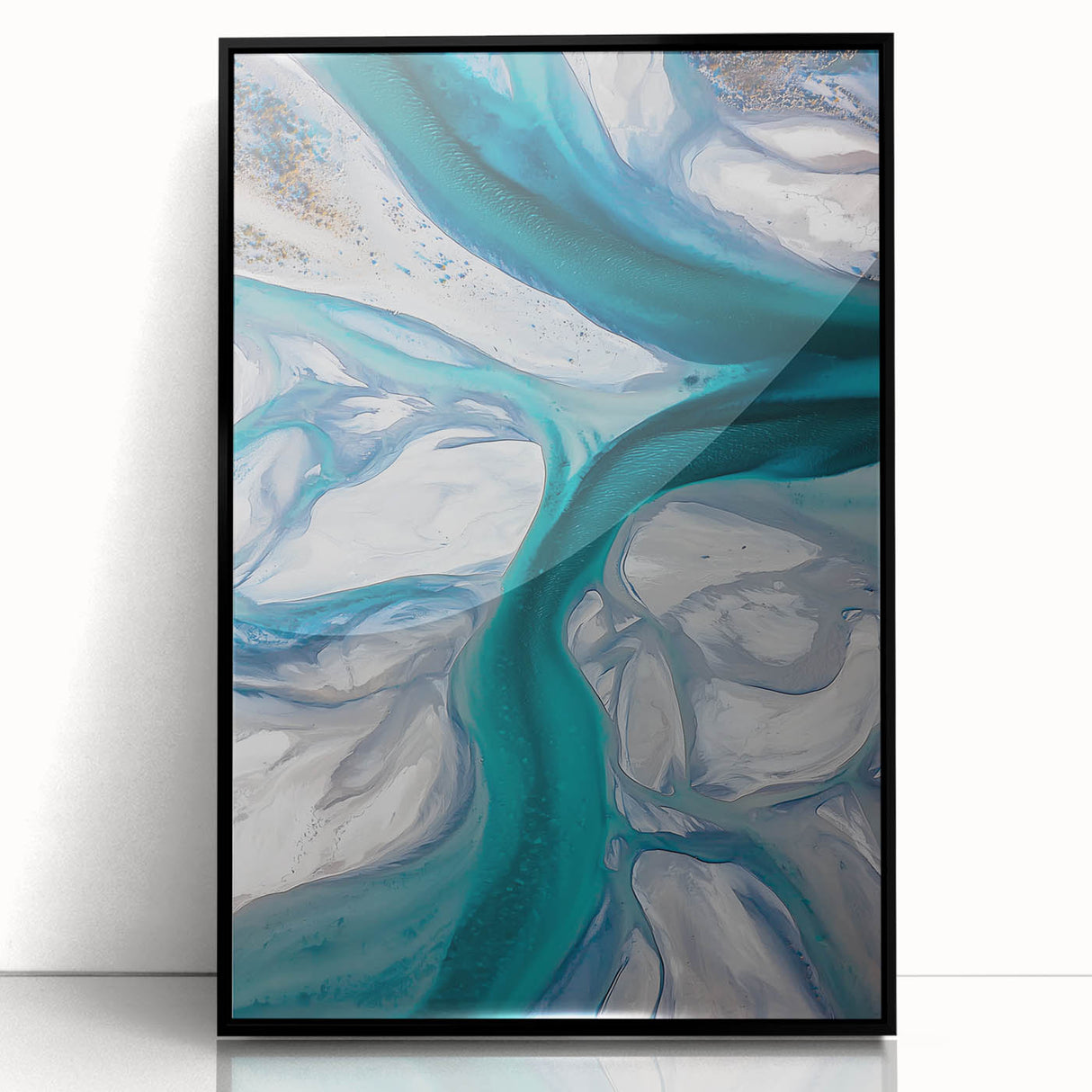 Framed acrylic artwork depicting serene sand dunes against a twilight sky, showcasing warm beige and soft blue hues, perfect for modern home decor.