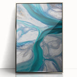 Framed acrylic artwork showcasing a serene desert landscape with golden dunes and a silver frame, perfect for modern home decor and art enthusiasts.