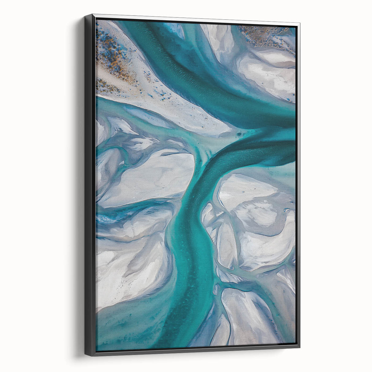 Framed canvas artwork showcasing a serene desert landscape with soft dunes in warm beige tones, displayed in a sleek black frame, ideal for modern home decor.