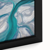 Close-up of a framed canvas showcasing a vibrant desert landscape with golden dunes, emphasizing textured details and warm hues, perfect for home decor.