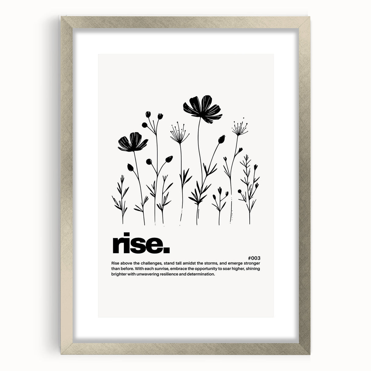 Monochrome Motivational Typography Art Print - "Rise" Canvas