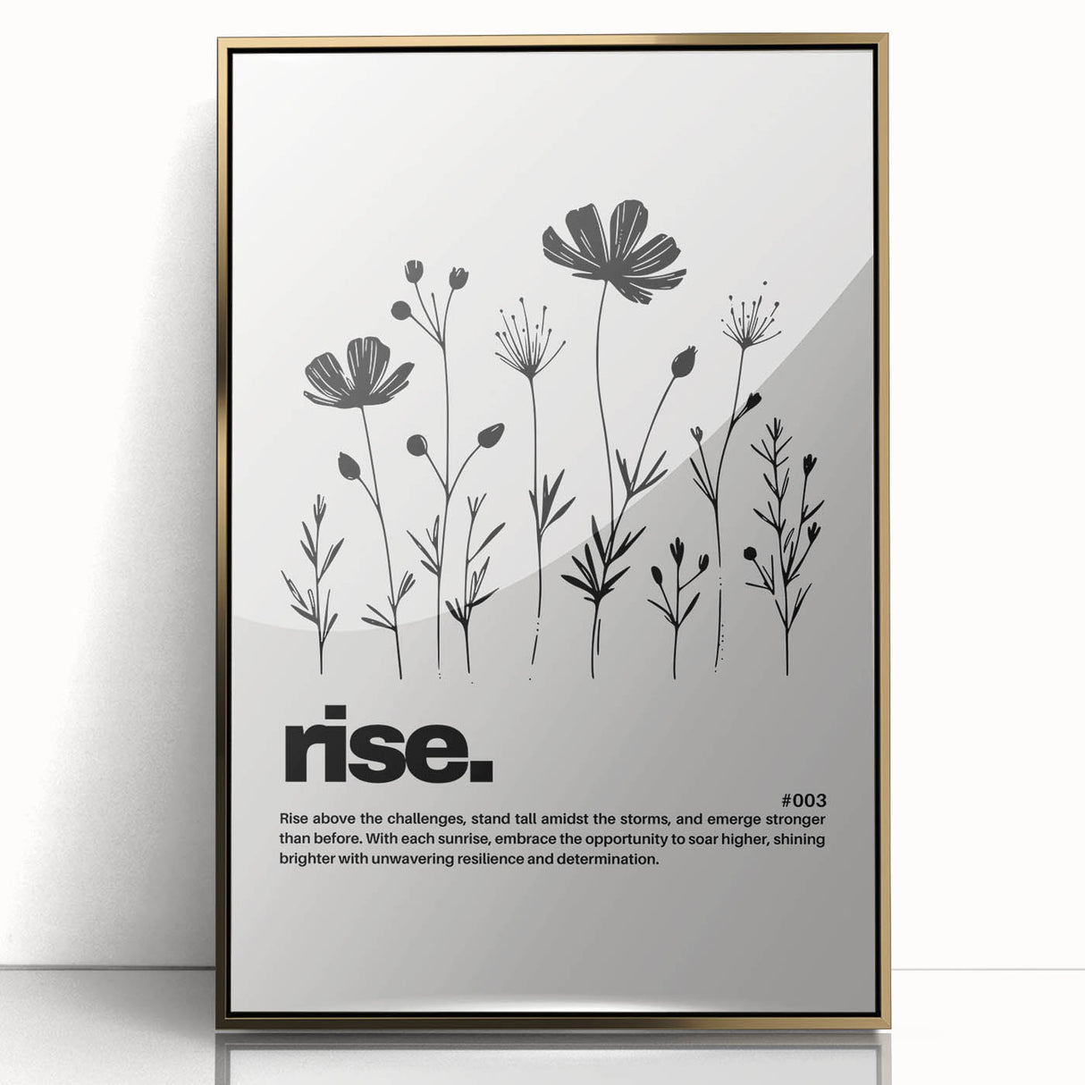 Monochrome Motivational Typography Art Print - "Rise" Canvas