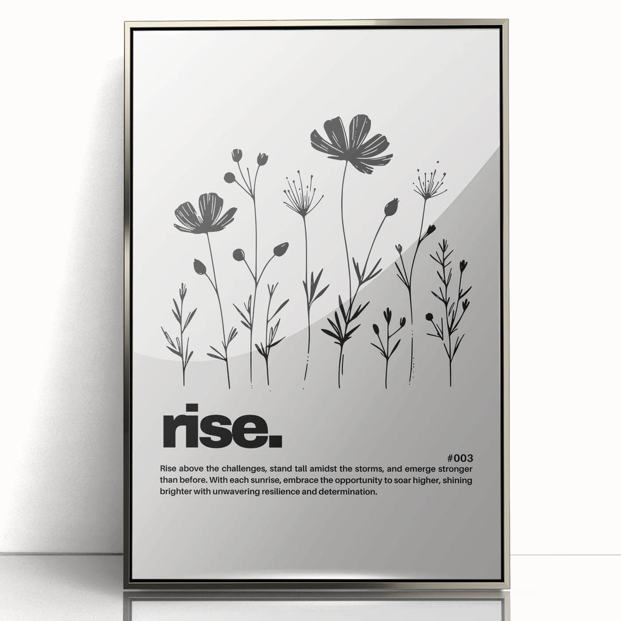 Monochrome Motivational Typography Art Print - "Rise" Canvas