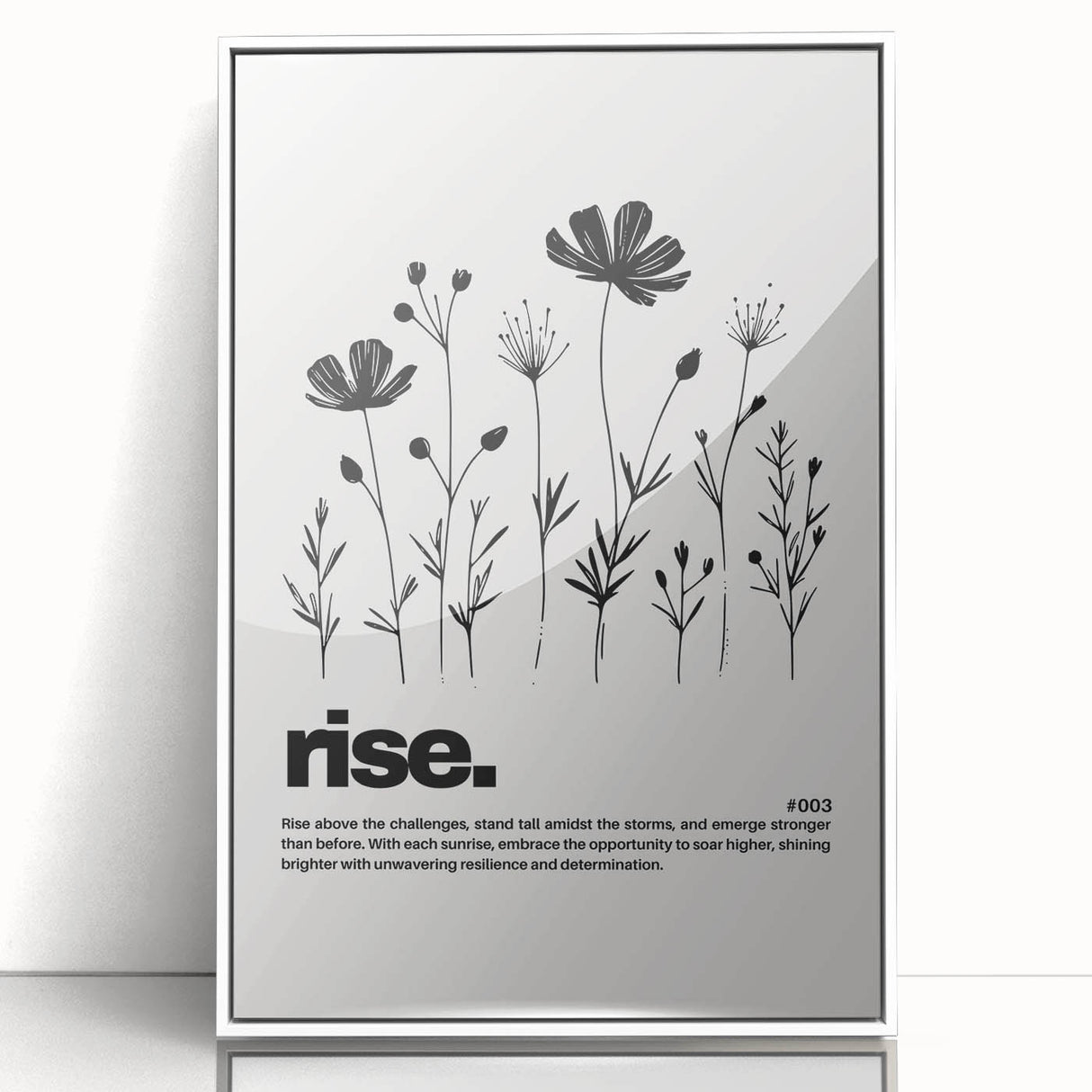 Monochrome Motivational Typography Art Print - "Rise" Canvas