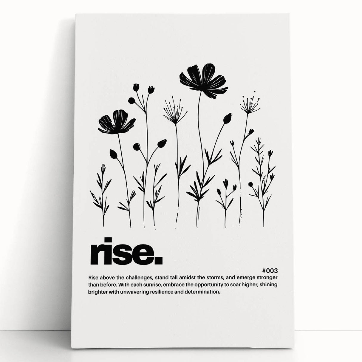 Monochrome Motivational Typography Art Print - "Rise" Canvas