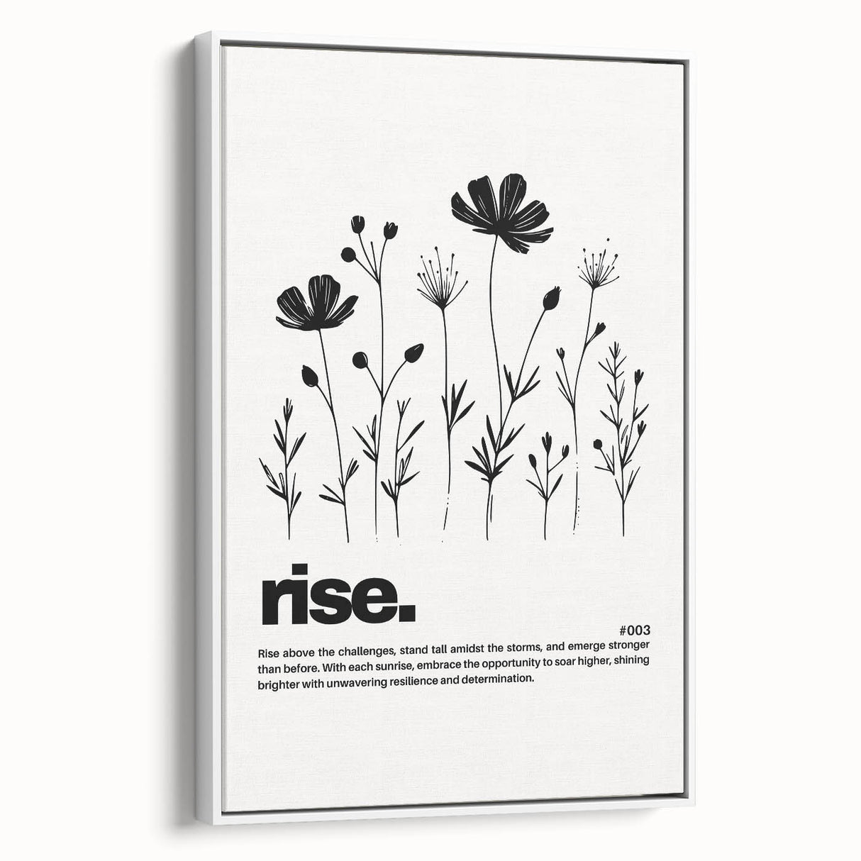 Monochrome Motivational Typography Art Print - "Rise" Canvas