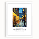 Abstract art print of a swirling sky in blue and yellow hues, framed with a white mat.