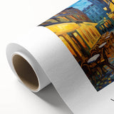 Impressionist-style painting of a vibrant starry night, on rolled canvas, suitable as nursery wall art.