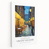 Impressionist style artwork featuring vibrant swirls of yellow and blue on stretched canvas, ideal for kitchen wall art.