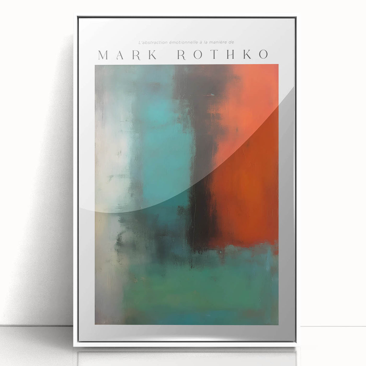 Modern art wall decor featuring abstract blocks in red and blue on a framed acrylic, suitable for a nursery.