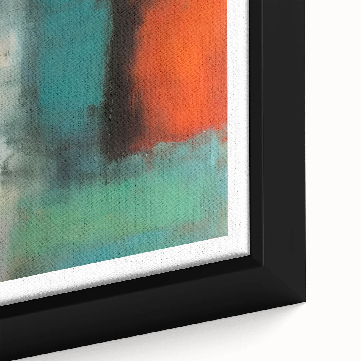 Extra large framed canvas featuring a textured, abstract design in black with vibrant color accents.