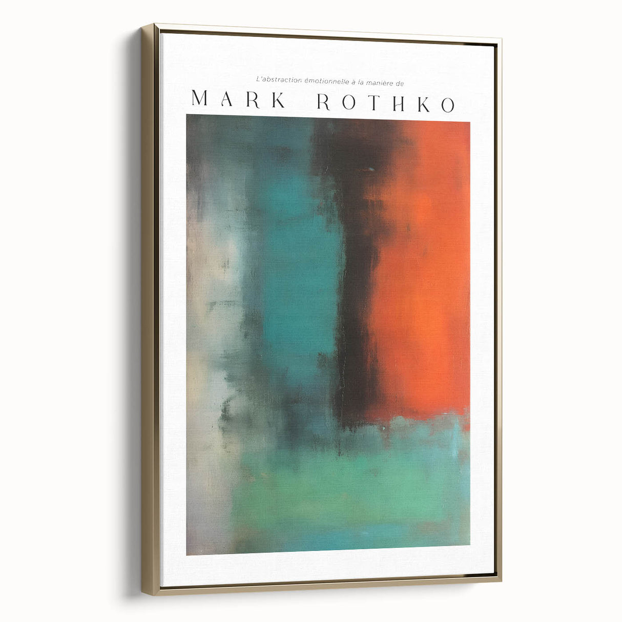 Framed canvas featuring a Rothko-inspired abstract landscape in shades of black and gold, ideal for bedroom wall decor.