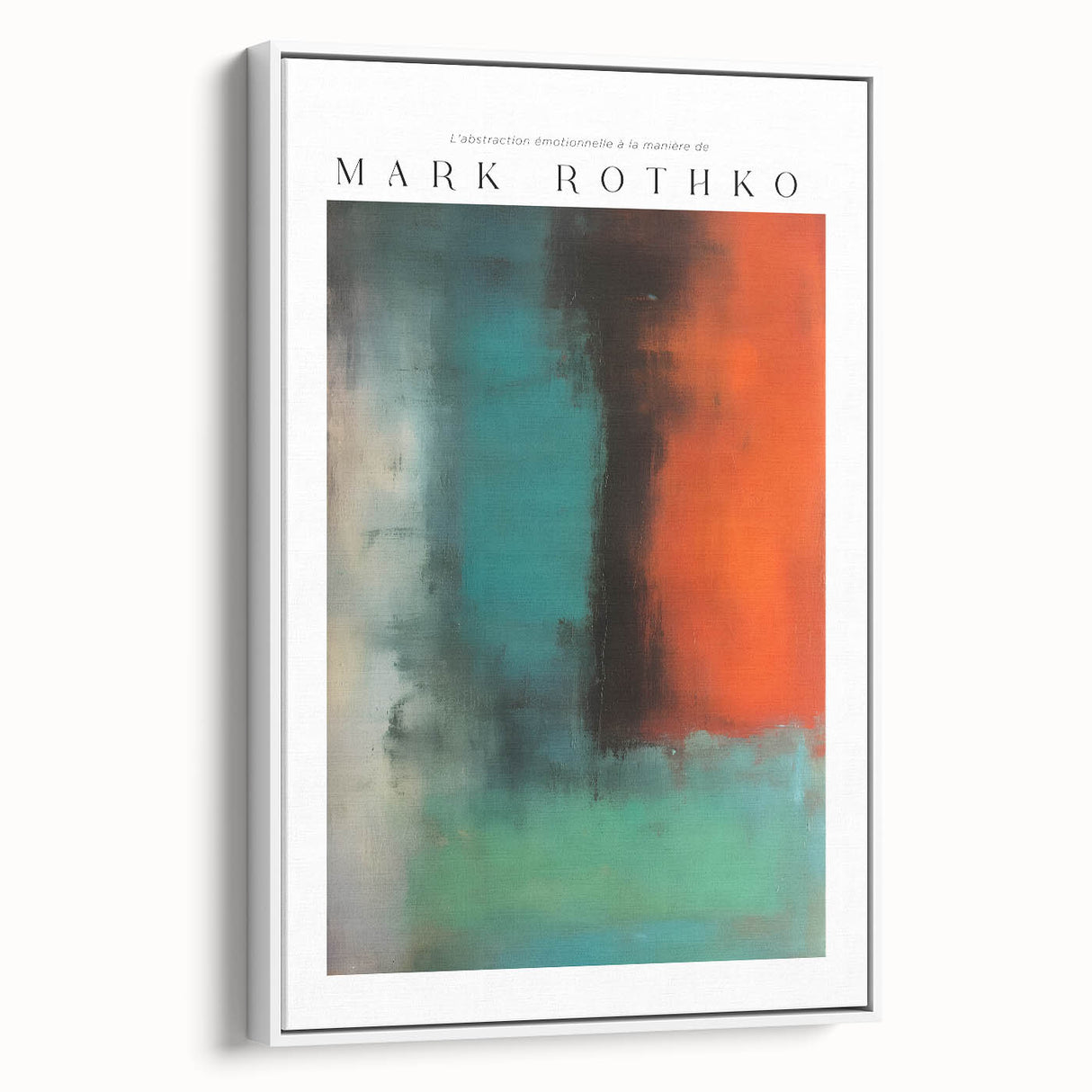 Vintage poster art featuring a large, colorful abstract design on a framed canvas, ideal for living room decor.