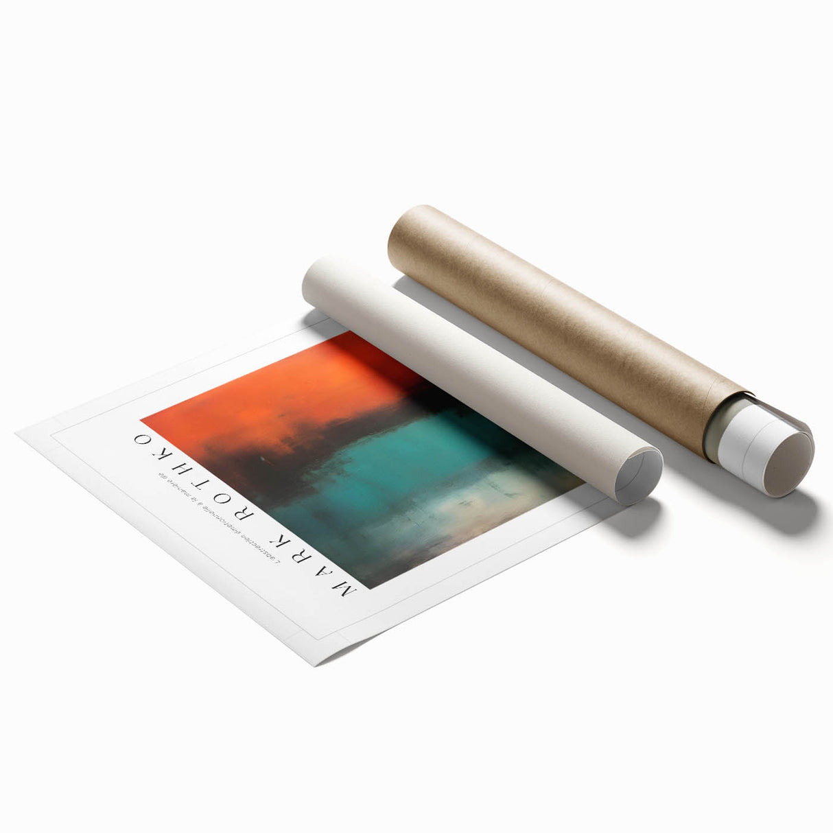 Extra large rolled print featuring an abstract design in muted blue and green, ideal for classy bathroom wall art.