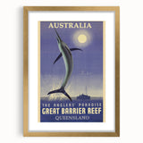 Great Barrier Reef Retro Travel Poster | Fishing Paradise Art