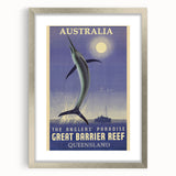 Great Barrier Reef Retro Travel Poster | Fishing Paradise Art