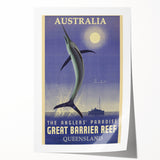 Great Barrier Reef Retro Travel Poster | Fishing Paradise Art