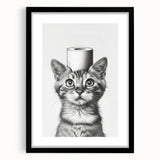 Bathroom Wall Art - Cat with Toilet Paper Hat