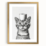 Bathroom Wall Art - Cat with Toilet Paper Hat