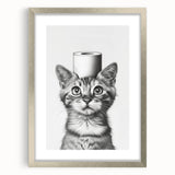 Bathroom Wall Art - Cat with Toilet Paper Hat