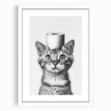Bathroom Wall Art - Cat with Toilet Paper Hat