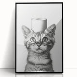 Bathroom Wall Art - Cat with Toilet Paper Hat