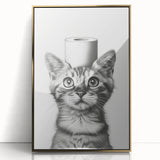Bathroom Wall Art - Cat with Toilet Paper Hat