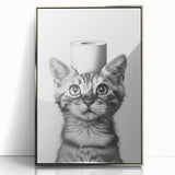 Bathroom Wall Art - Cat with Toilet Paper Hat