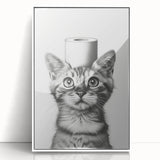 Bathroom Wall Art - Cat with Toilet Paper Hat