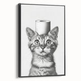Bathroom Wall Art - Cat with Toilet Paper Hat