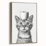 Bathroom Wall Art - Cat with Toilet Paper Hat