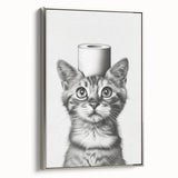 Bathroom Wall Art - Cat with Toilet Paper Hat