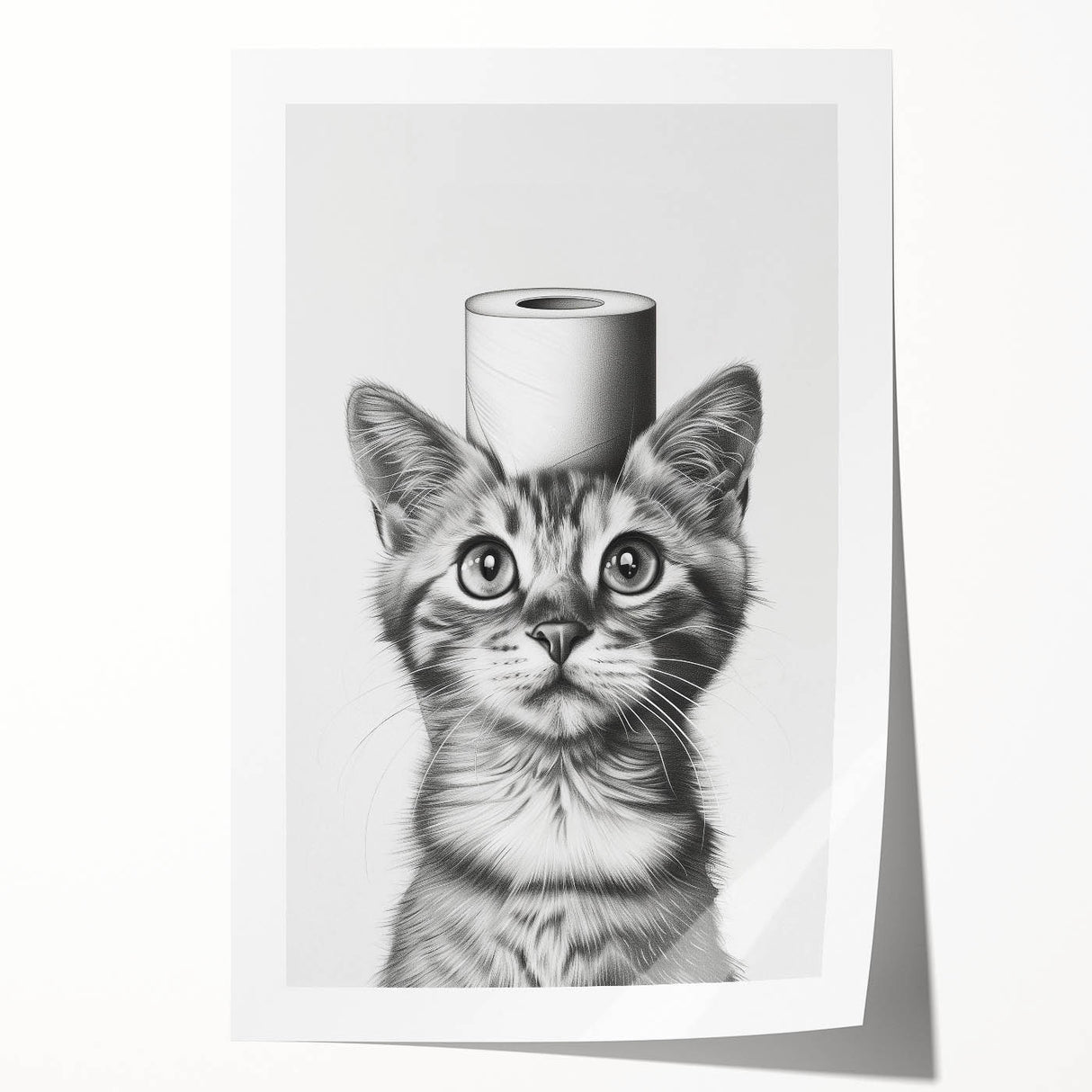 Bathroom Wall Art - Cat with Toilet Paper Hat