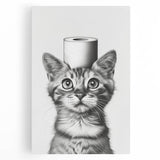 Bathroom Wall Art - Cat with Toilet Paper Hat