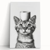 Bathroom Wall Art - Cat with Toilet Paper Hat