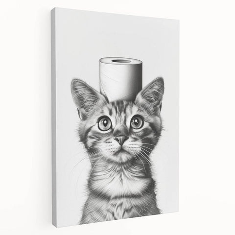 Bathroom Wall Art - Cat with Toilet Paper Hat