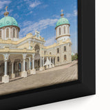 Extra large framed canvas featuring a textured, colorful Ethiopian landscape, ideal for living room decor.