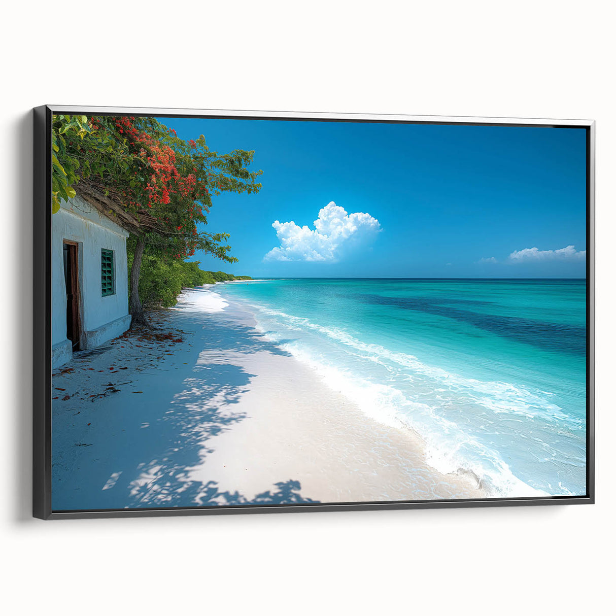 Black and white framed canvas of a Kenyan landscape, ideal for bedroom wall art.