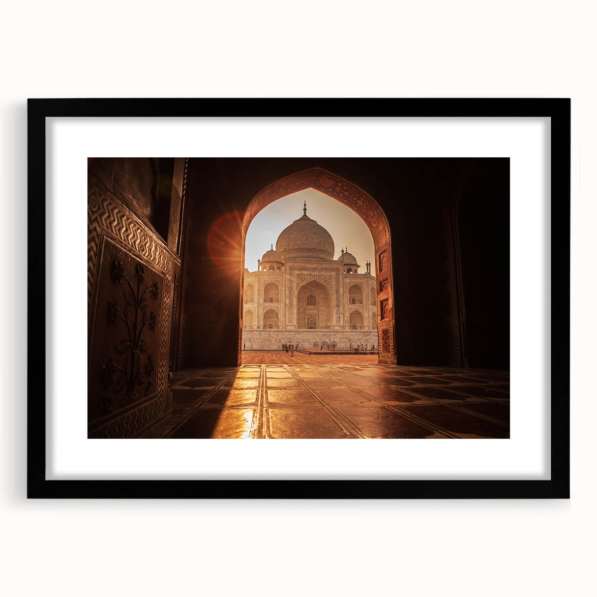 Extra large framed print of abstract Moroccan scenery in vibrant colors on textured canvas, suitable for living room decor.