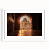 Extra large abstract art print of Moroccan scenery in textured style, with a white mat and frame.